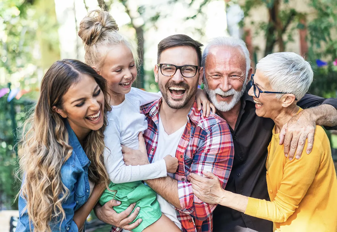 Happy family gathering and laughing.